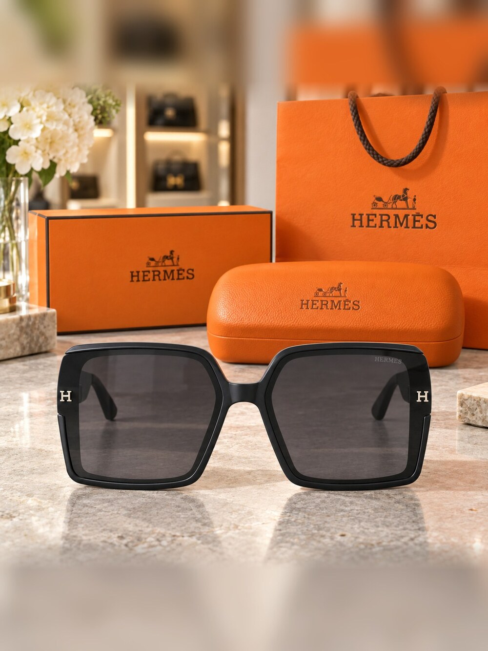 Hermes Matte Black H Square Sunglasses